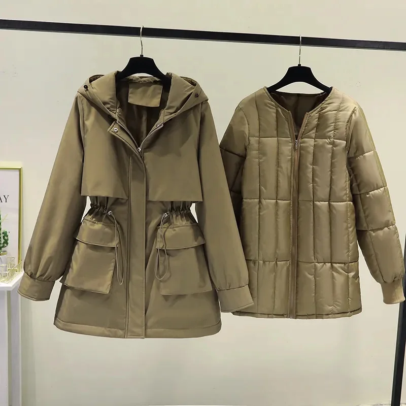 Women Winter Coat Jacket Warm Down Cotton Parkas Female Detachable Inner lining Cotton Coat Windbreaker Jacket Waist Cotton Coat