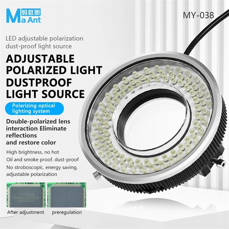 MaAnt MY-038 LED Microscope Adjustable Polarized Dust-proof Light Source for Mobile Phone Maintenance 96 Beads Ring Light