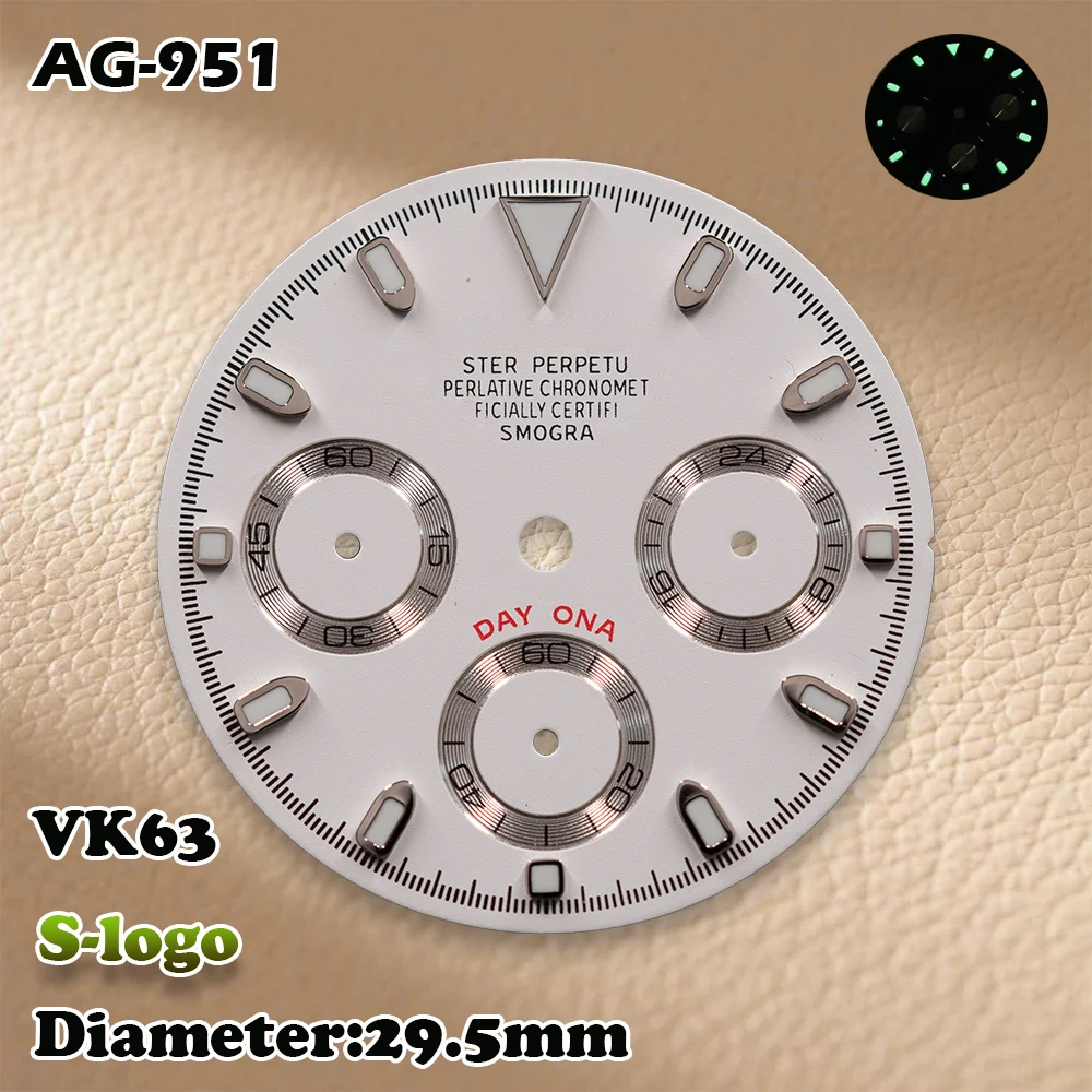 DTN Panda Dial VK63 Movement Watch for Men (29.5mm S Logo) with Green Luminosity - Watch Modification Accessories