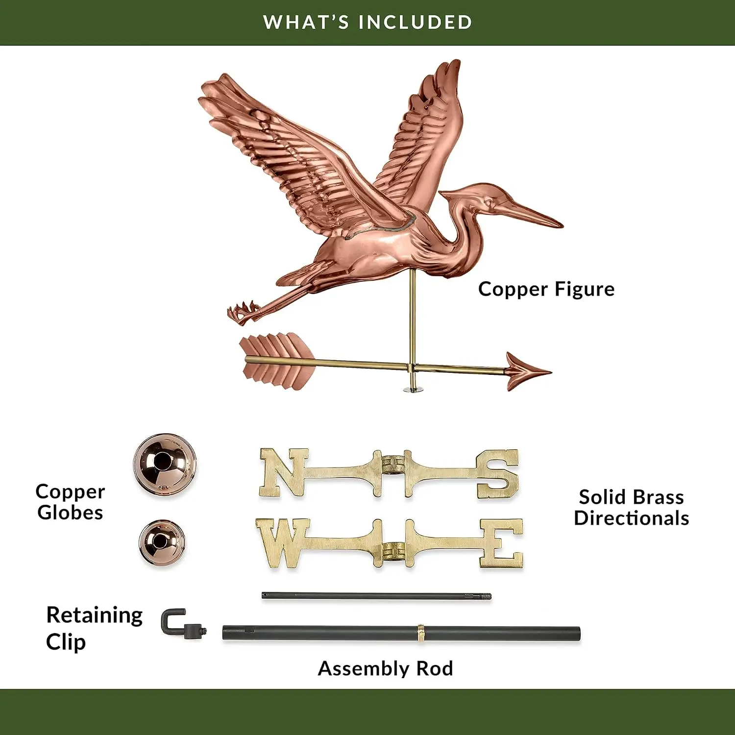 Copper Heron Weathervane Handcrafted Rooftop Accent For Cupolas Barns Homes Sheds