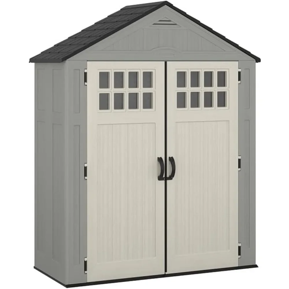 

BMS6312D 6' X 3' Heavy-Duty Resin Outdoor Pad-Lockable Double Doors and Windows All-Weather Shed for Yard Storage