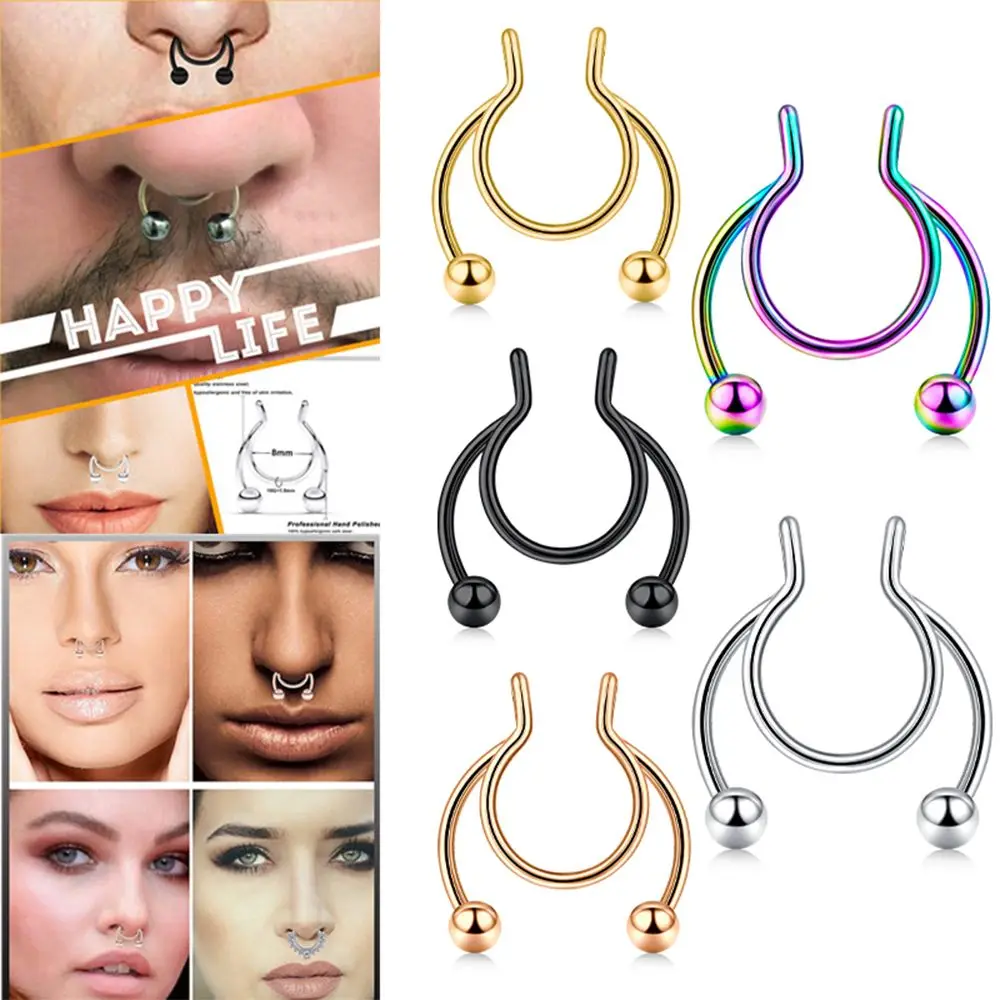 Fashion Fake Septum Gifts Stainless Steel Non Piercing Nose Ring Jewelry