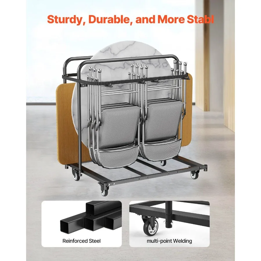 Folding Chair Rack Cart for 5 Tables+14 Chairs of 400LBS with Casters