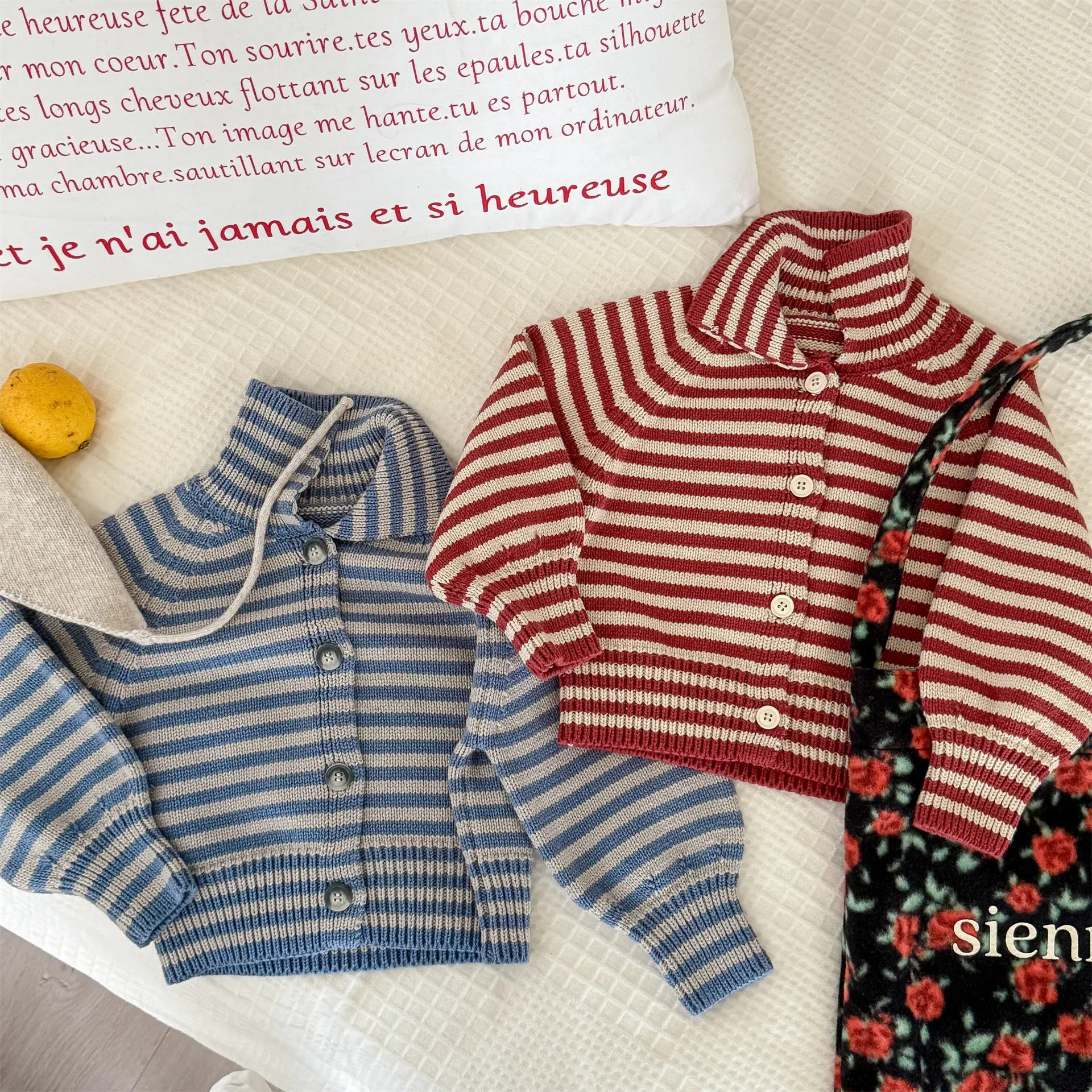 

2025 Autumn New Children Long Sleeve Knit Cardigan Boys Girls Striped Sweater Kids Thick Lapel Coat Cotton Baby Casual Knitwear
