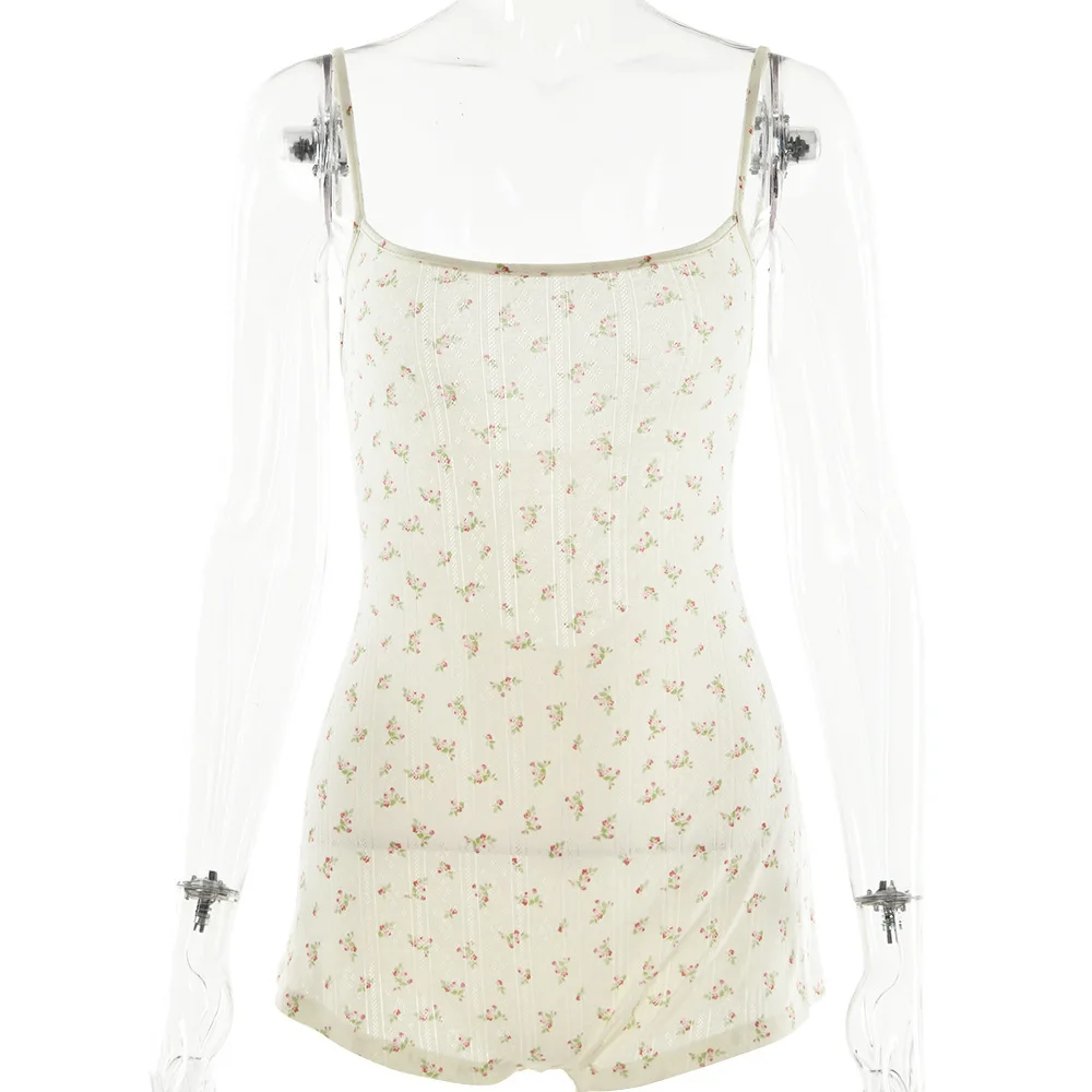 New Women's Fashion Printed Camisole Base Shirt Fashionable Sexy Backless Tie Short Jumpsuit