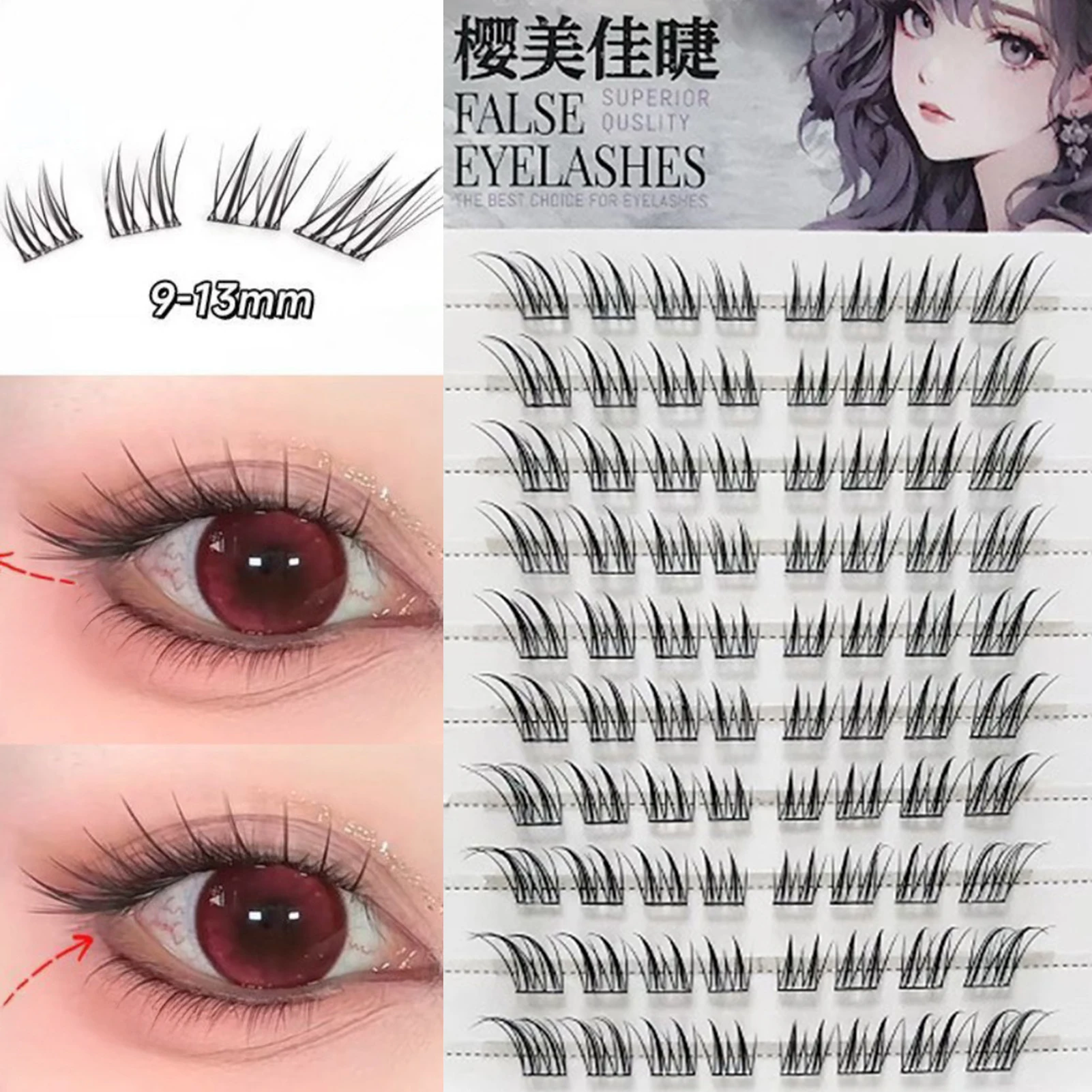 Fox-style False Eyelashes Glue-free Natural Individual Lashes Clusters 6/10/20 Rows No Glue Need Manga Lash Extension