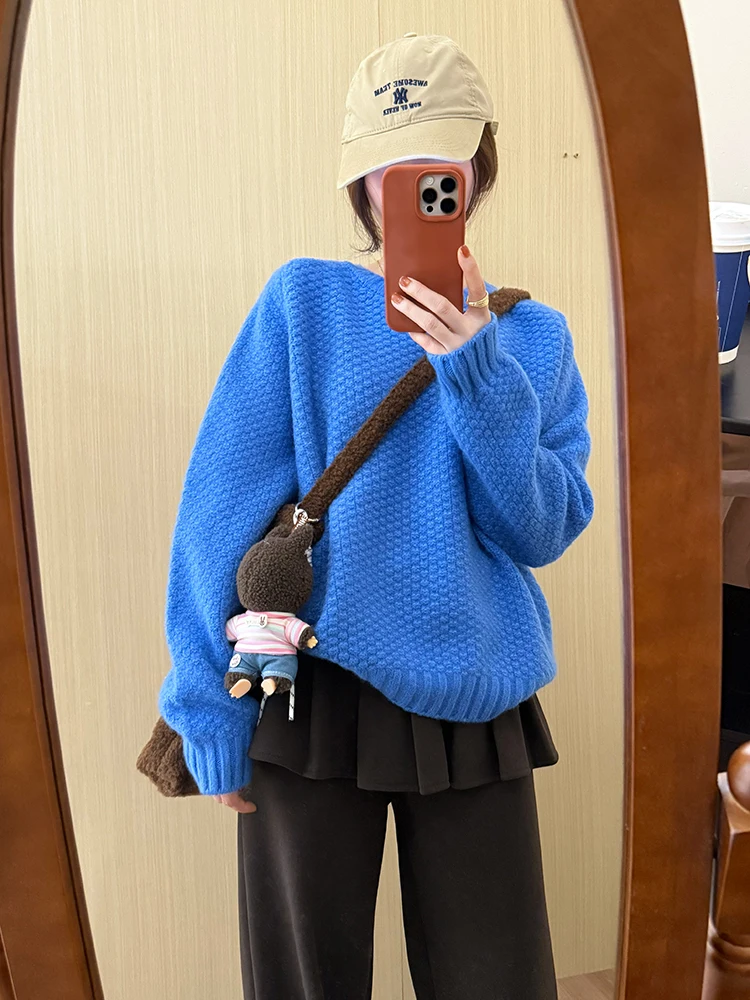 

Утепленный модный женский вязаный свитер с длинным рукавом и круглым вырезом, повседневный, теплый, весенняя новинка