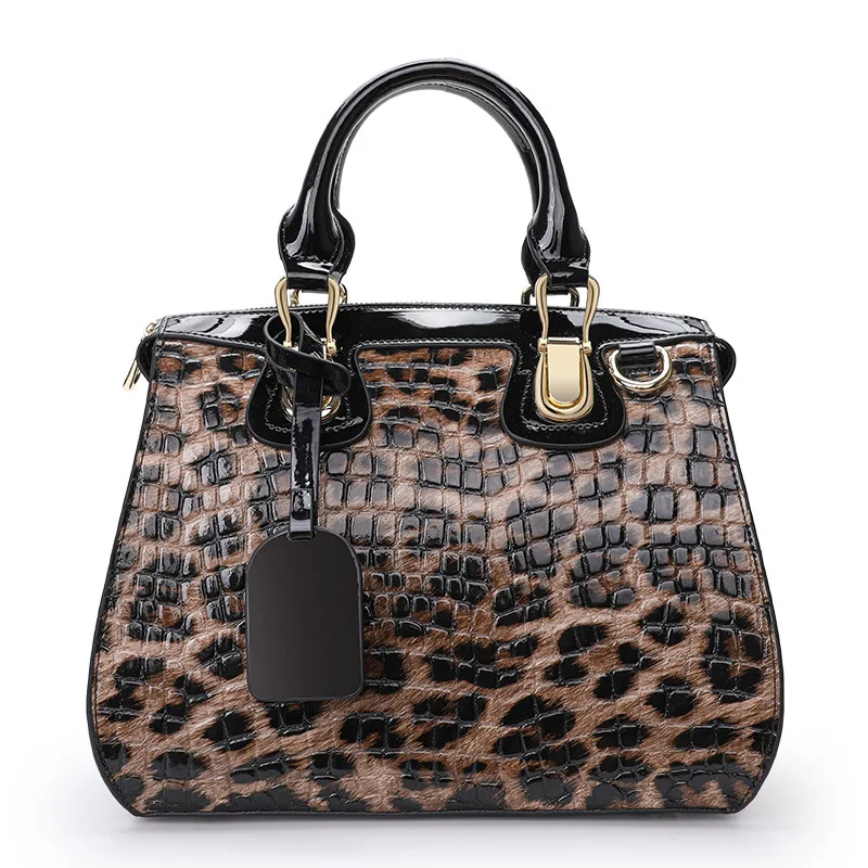 2023 Fashion Leopard Women Handbags European Designer Cow Genuine Leather Shoulder Bags Female Brand Luxury Crossbody Boston Bag