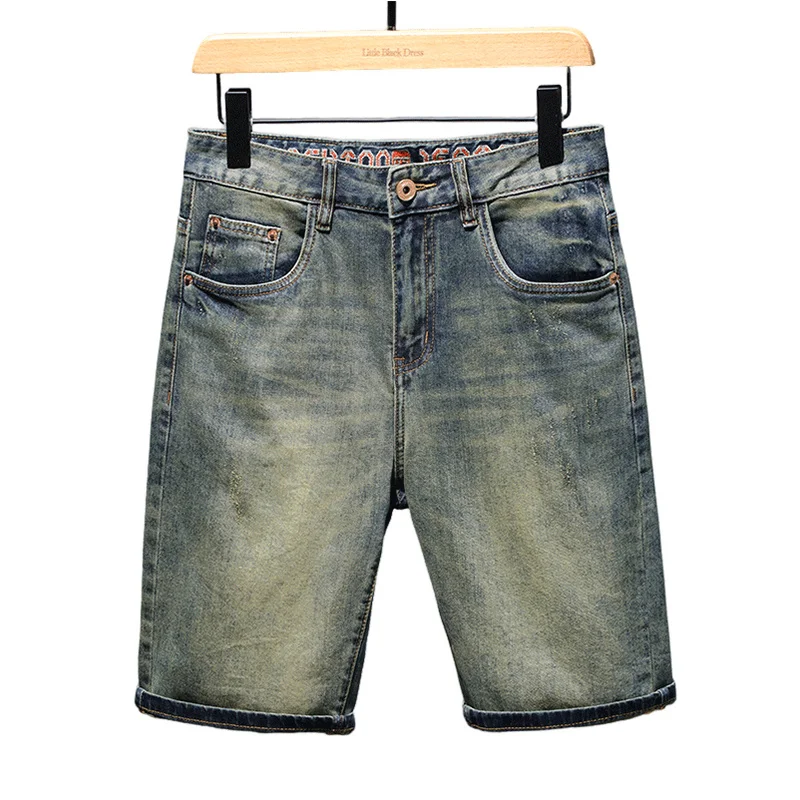 Retro Mud Yellow Denim Shorts Men's Street Fashion All-Match Summer Menswear High-End Nostalgic Casual Fifth Pants