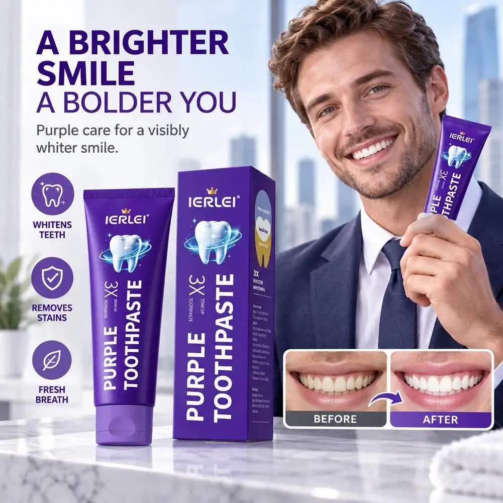 120g Toothpaste Whitening Purple Essence Stain Removal Yellowing Teeth Cleaning Fresh Breath Oral Care