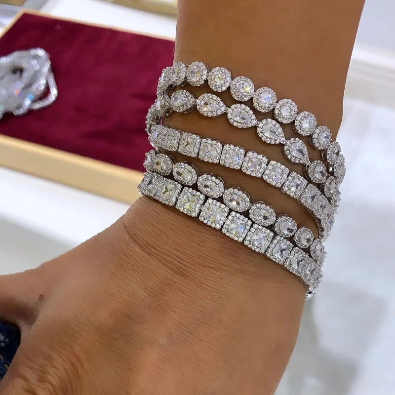 

Trendy Lovers Lab Diamond Bangle Bracelet 14K White Gold Engagement Wedding Bracelets For Women Bridal Tennis Party Jewelry Gift