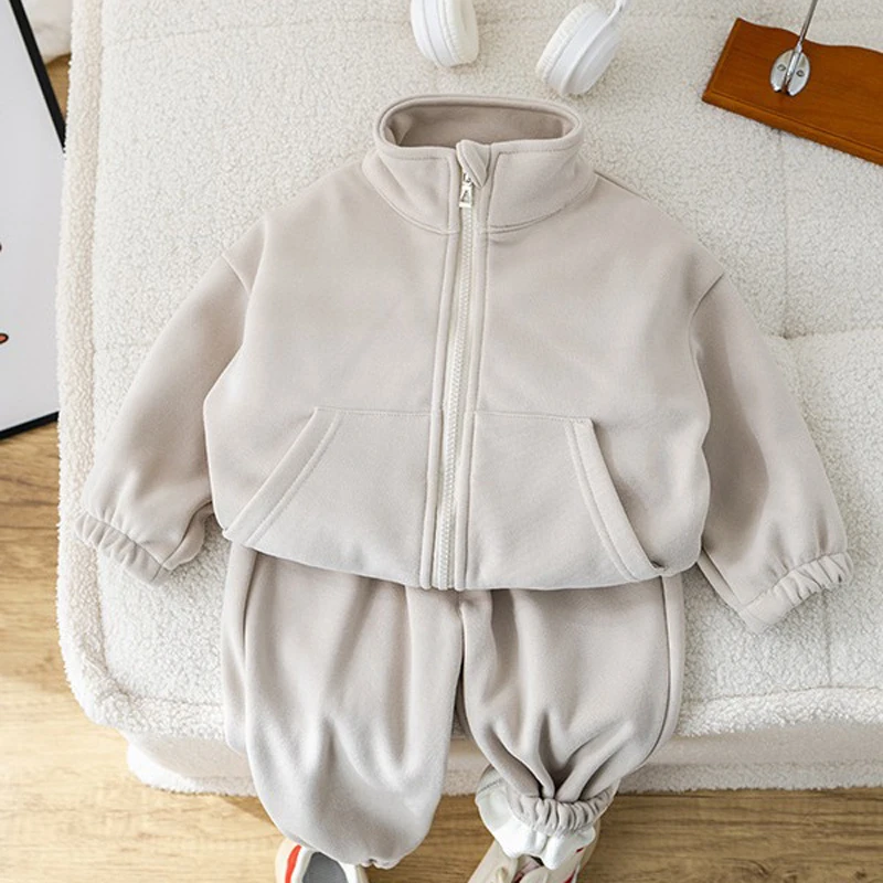 

New Children's Baby Clothing Sets Winter Fleece Casual 2 PCS Child Sets Sport Suit for Girls Boys Clothes Coat+Pants 1-6 Yrs