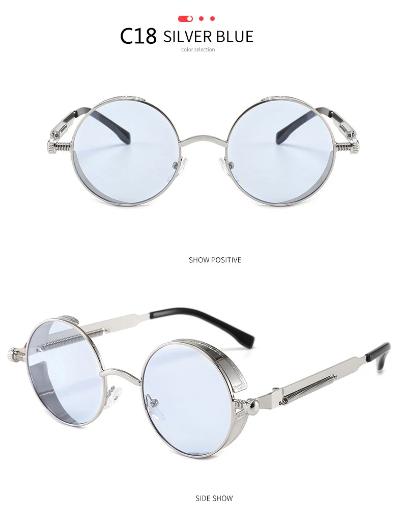 BOYSEEN 2025 Vintage Steampunk Sonnenbrille Frau Männer Runde Luxus Metall Retro Sonnenbrille Hiphop Stil Brillen UV400 – Detail 28