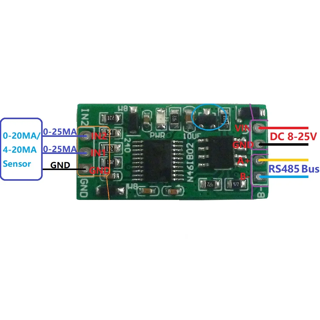 

4-20MA To RS485 2 CH DC 12V 0-25MA Analog Acquisition Module 12Bit ADC Board Modbus RTU PLC