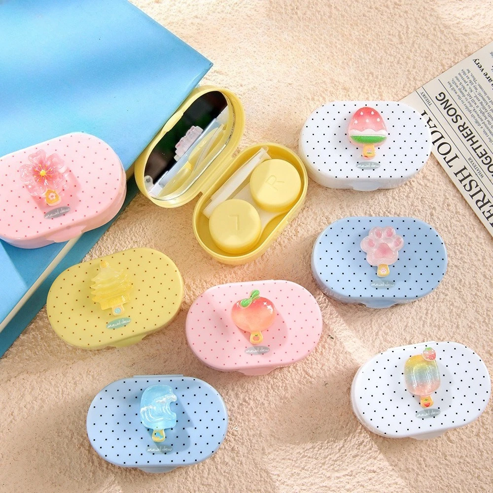 INS Style Cartoon Ice Cream Contact Lens Case Cute Portable No Twist Cap Dual Lens Storage Holder Box