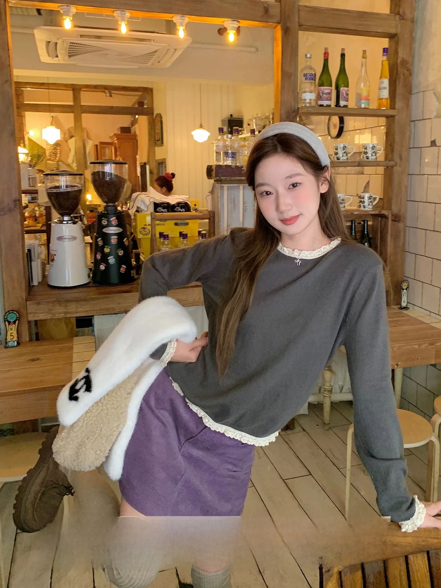 Suéter de punto informal para mujer, redondo, de encaje suelto, coreano, de retales, queso, conejo, acrílico suave, Top largo