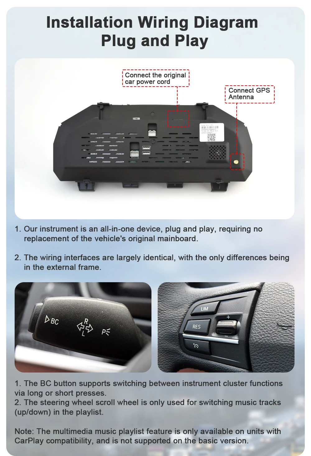 AUTOTOP 11 Zoll Kabelloses CarPlay Digitales Kombiinstrument für BMW F20 F52 F22 X1 X2 F48 F49 F39 F45 Android Auto LCD-Bildschirm BT GPS – Detail 3