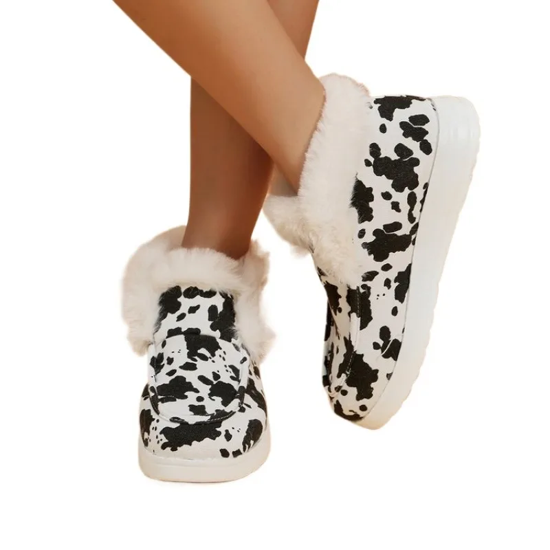 2024 New Women's Cow Pattern Ankle Snow Boots for Warm and Comfortable Flatsole Shoes with Plush Lining and Anti slip Shoes image 6
