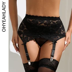 Ohyeahlady Women Black Suspenders Wedding Plus Size Lace Sexy 4 Straps Elastic Bride Lingerie Girdles Garter Belts for Stockings