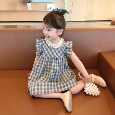 Children's Sweet Doll Skirt Summer Style Children's Checkered Dress Children's Skirt 3-8 Year Old Clothing