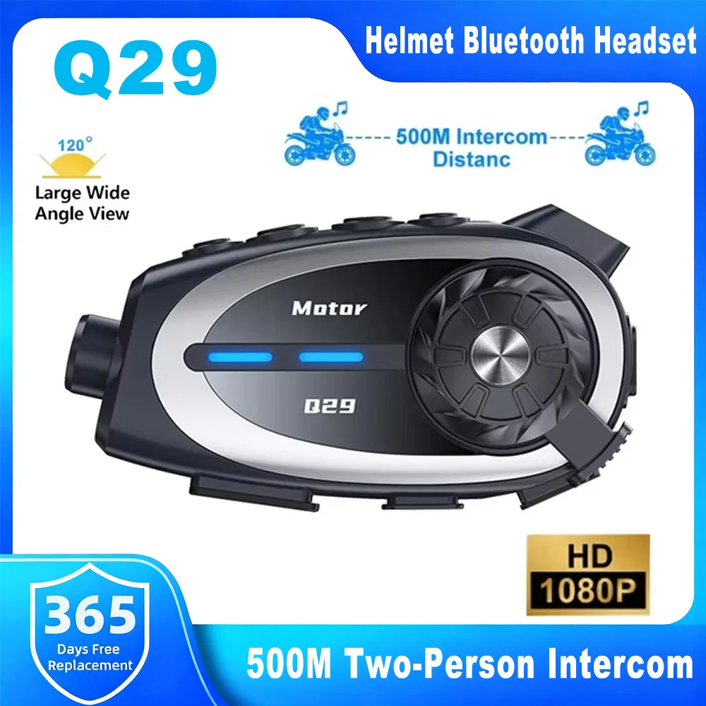 Q29 Motorcycle Bluetooth Helmet Intercom1080P HD Wireless Camera Noise IPX6 Waterproof Reduction Ultra Wide Angle Lens Recorder