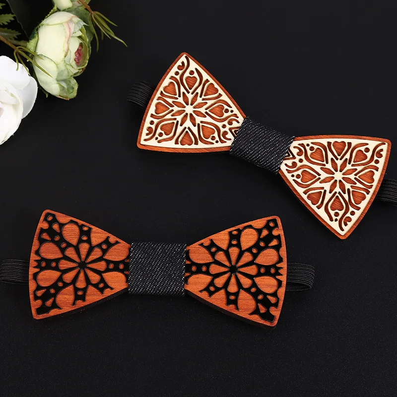 Personalized Wooden Bow Tie Laser Engraved Fashion Creative Pattern Bowknot Accessory Wholesale