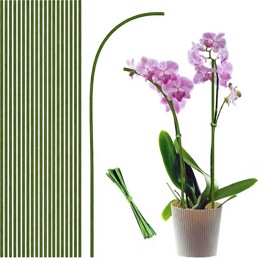40cm Plant Support Stakes Garden Flower Pot Stem Fixation Tool Green Iron Rods Climbing Vine Holder Greenhouse Equipment
