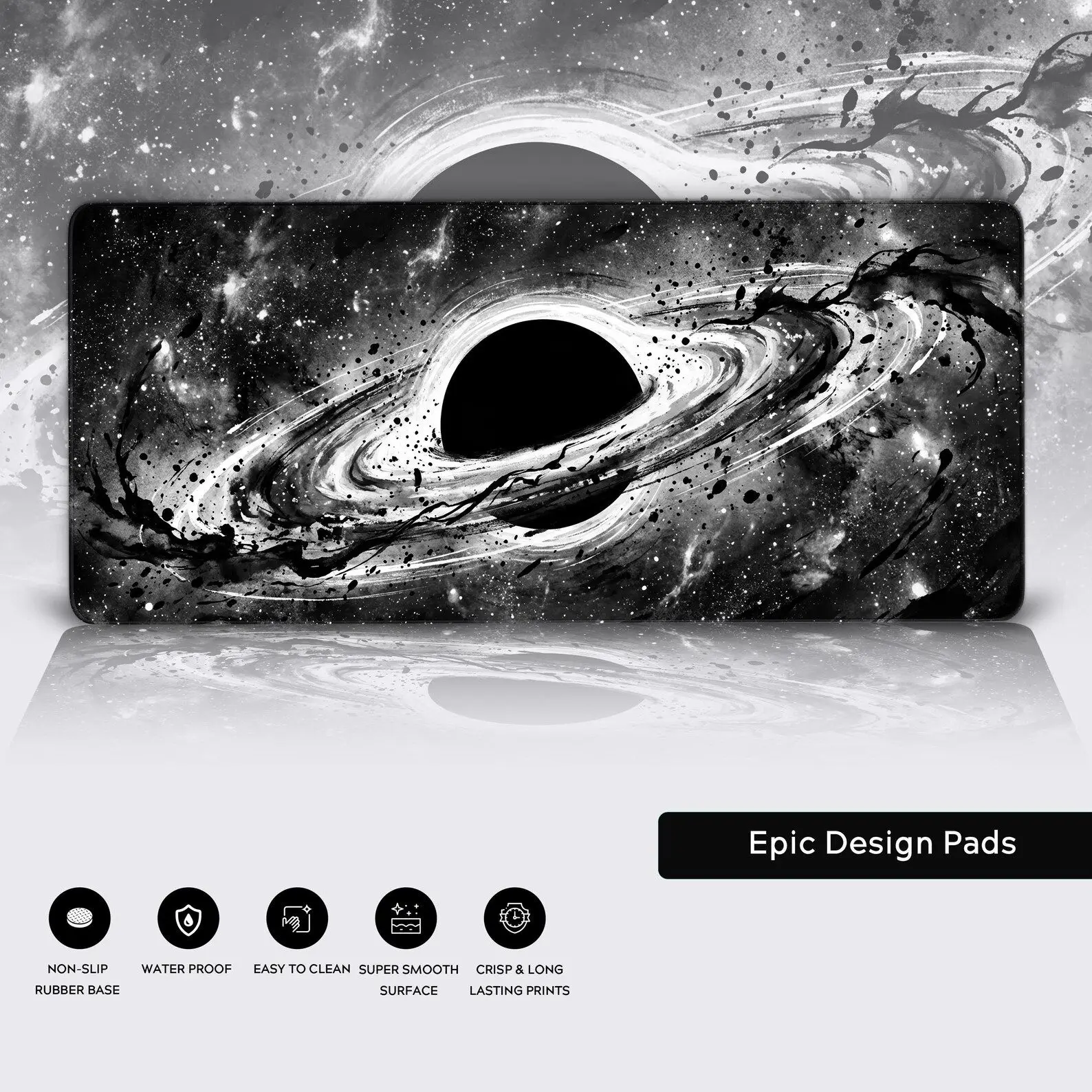 Black Playmat Eternal Void Mause Pad Gaming Desk Mat, XL Mousepad, Minimalist Space Aesthetic, Non-Slip Desk Pad, Gift for Him