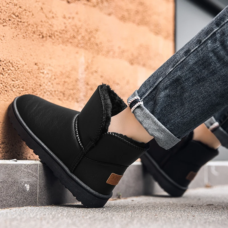 الشتاء الثلوج أحذية الرجال عالية أعلى رقيق الأحذية عالية الجودة بولي PU مقاوم للماء الأحذية الجلدية موضة في الهواء الطلق الرجال عدم الانزلاق حذاء من الجلد
