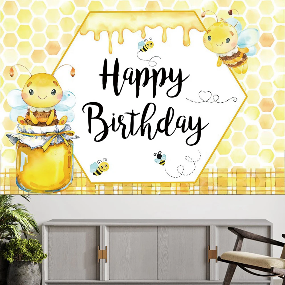 Cute Little Bee Baby Birthday Party Background Decoration Supplies Banner Sunflowers Sweet Newborn Baby Shower Photo Shoot Props