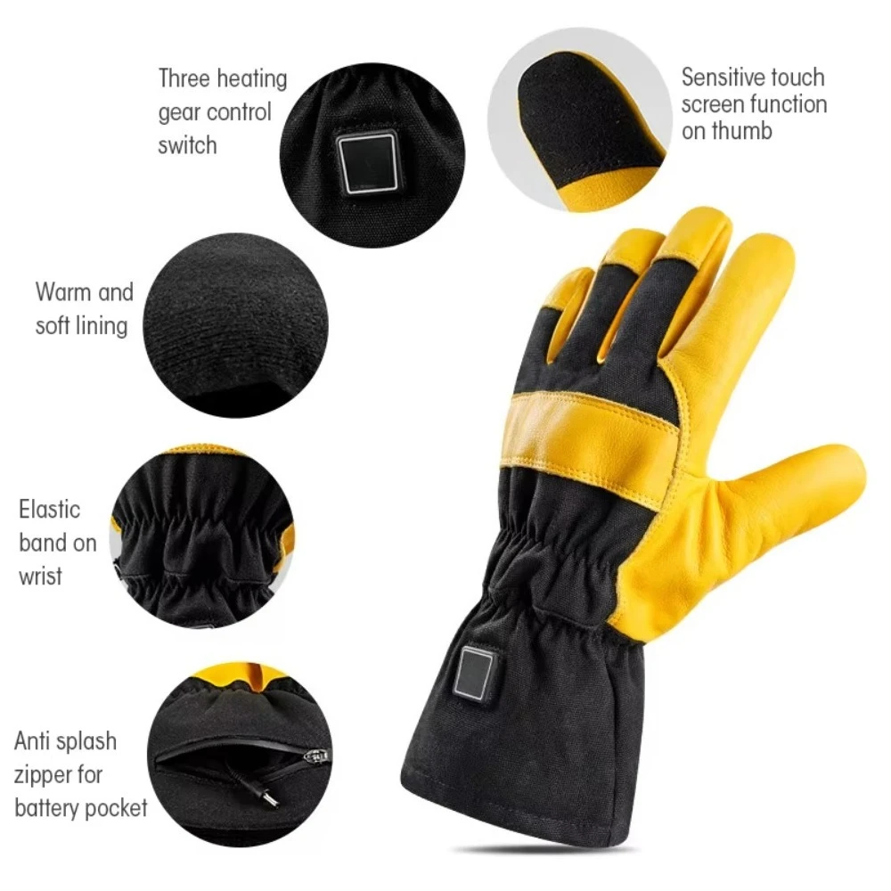 Neutral Winter Gloves Warm Cut Windproof Waterproof Leather 7.4 Volt Battery Self-Heating Products Touch Gardening Work