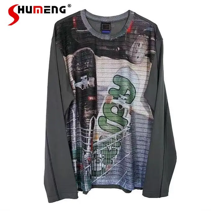 

2024 Punk Y2k Mesh Tops Grunge Vintage Print T-shirt Gothic Graphic Tie Dye Chic T Shirt Korean Fashion Harajuku Streetwear 90s