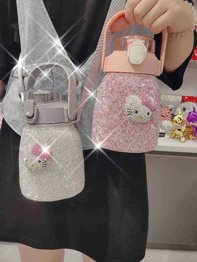 Hello Kitty 750ML Diamond Inlaid Thermal Insulation Kettle Cup 304 Stainless Bottle Crossbody Complete Stuff Accesorios Women