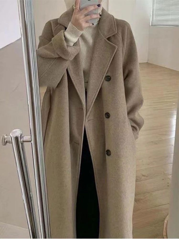 

Woolen Coat Women's Mid length 2023 Autumn/Winter New Hepburn Style High Grade Temperament Loose Thickened Woolen Coat