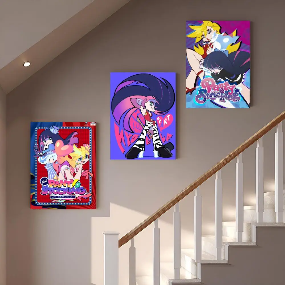 Cute Anime P-Panty and Stocking Framed Wall Painting Vintage Framed Wall Art Poster Canvas Elegant Home Decor Painting