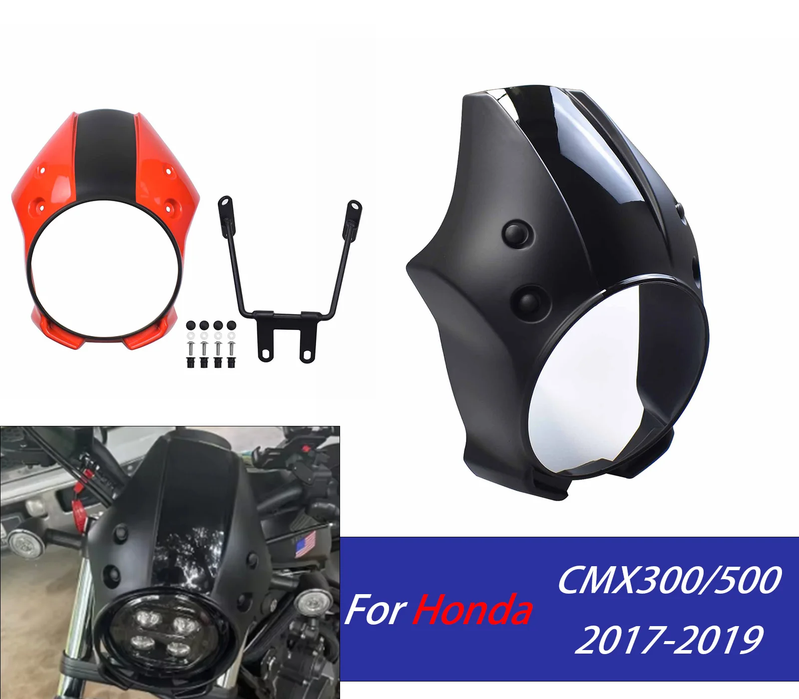 

For CMX500/300 Headlight Fairing Cowl Mask ForHonda Rebel CMX 300 500 2017 2018 2019 Motorcycle Front Windscreen Cover Protector