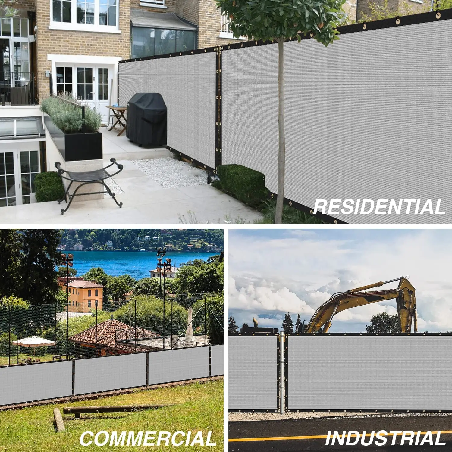 Fence Privacy Screen Windscreen,with Bindings & Grommets, Heavy Duty Privacy Screen Mesh for Commercial and Residential-Grey