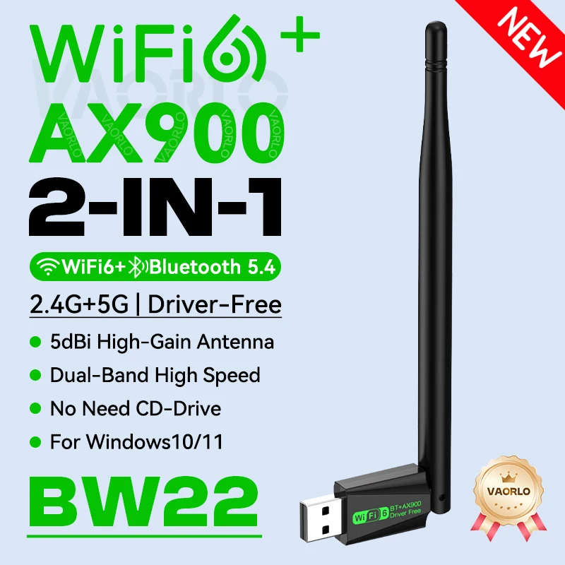AX900 WiFi6 USB Adapter Bluetooth 5.4 Dual Band 2.4G&5GHz 2 in 1 Dongle Wireless Network Wlan Receiver For Win10/11 Driver Free