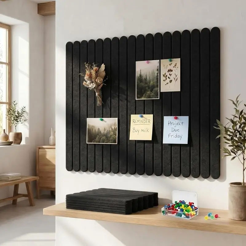 Sound Proof Wall Panels Decorative Scalloped Black Large Felt Bulletin Cork Pin Note Boards Billboard for Office Home Wall Decor
