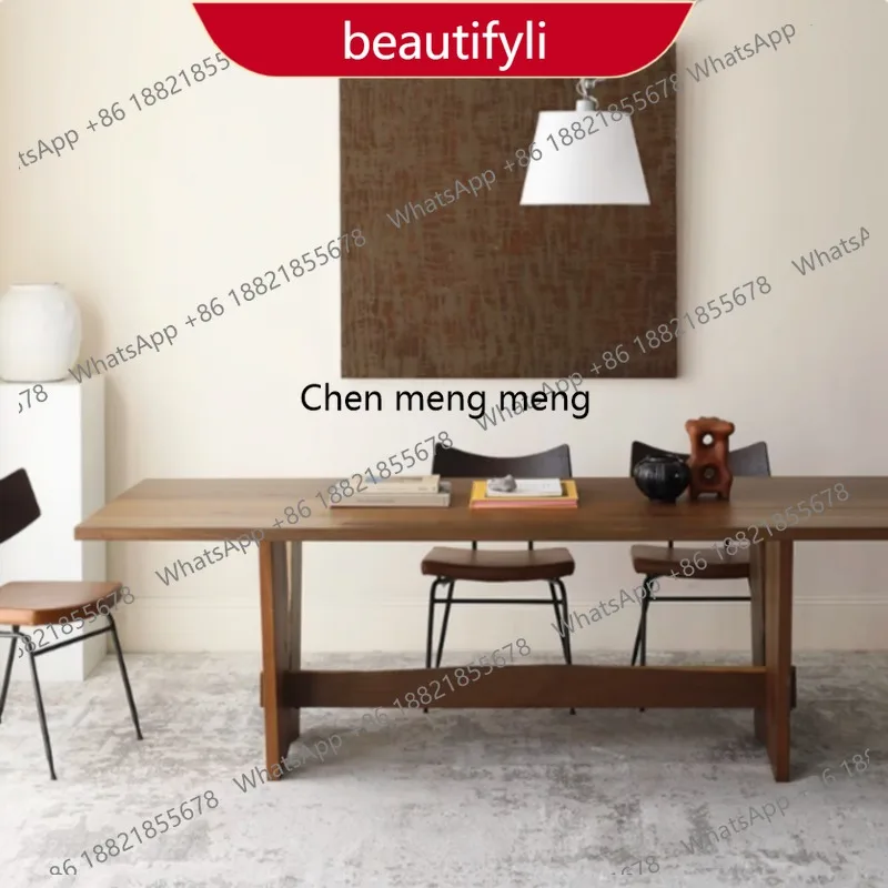 01A Nordic retro solid wood oak restaurant multi-person bracket structure rectangular dining table