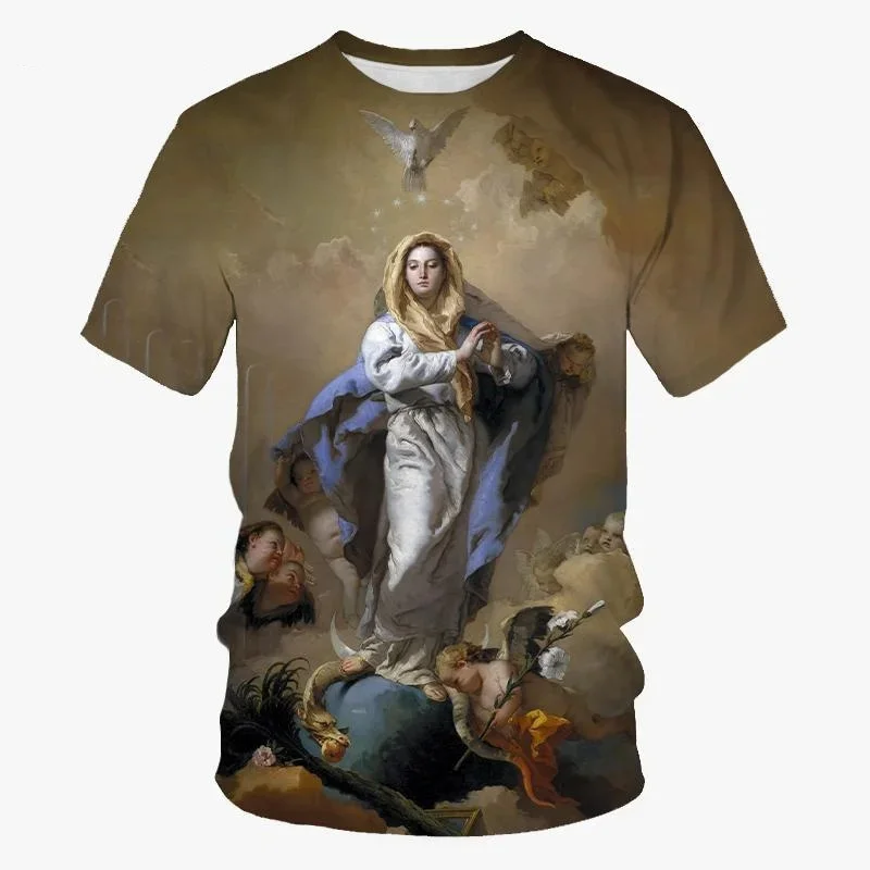 Faith Christianity Mother of God T Shirt Women Mens 3D Print Virgin Mary Casual T-Shirt Kids Tops Tees Comfortable Male Clothing