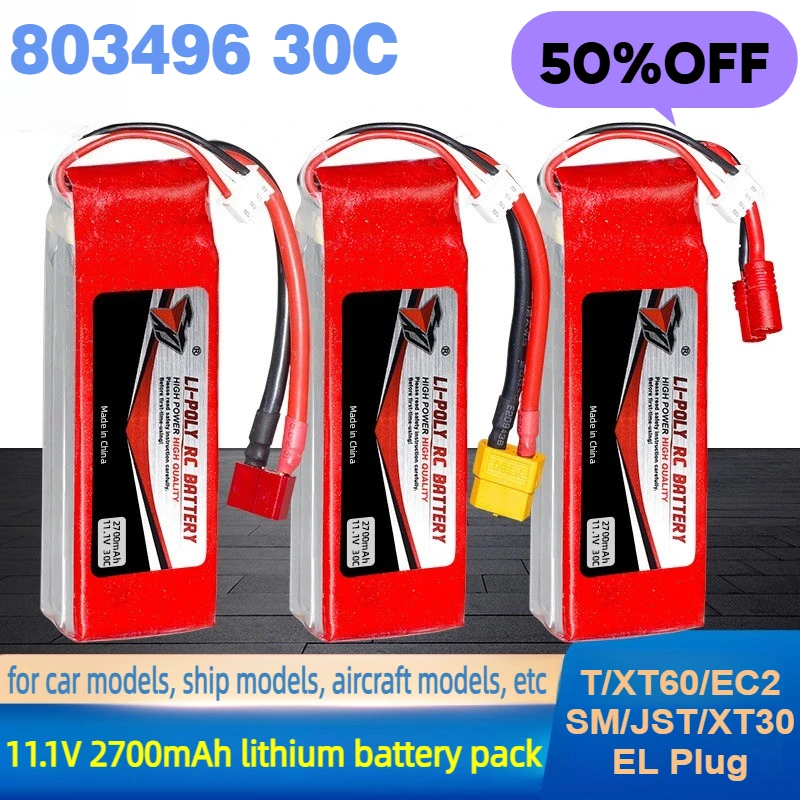

11.1V 2700mAh 30C Polymer High-rate 803496 Lithium Battery for Aircraft Remote Control Drone Model Aircraft Rechargeable Battery