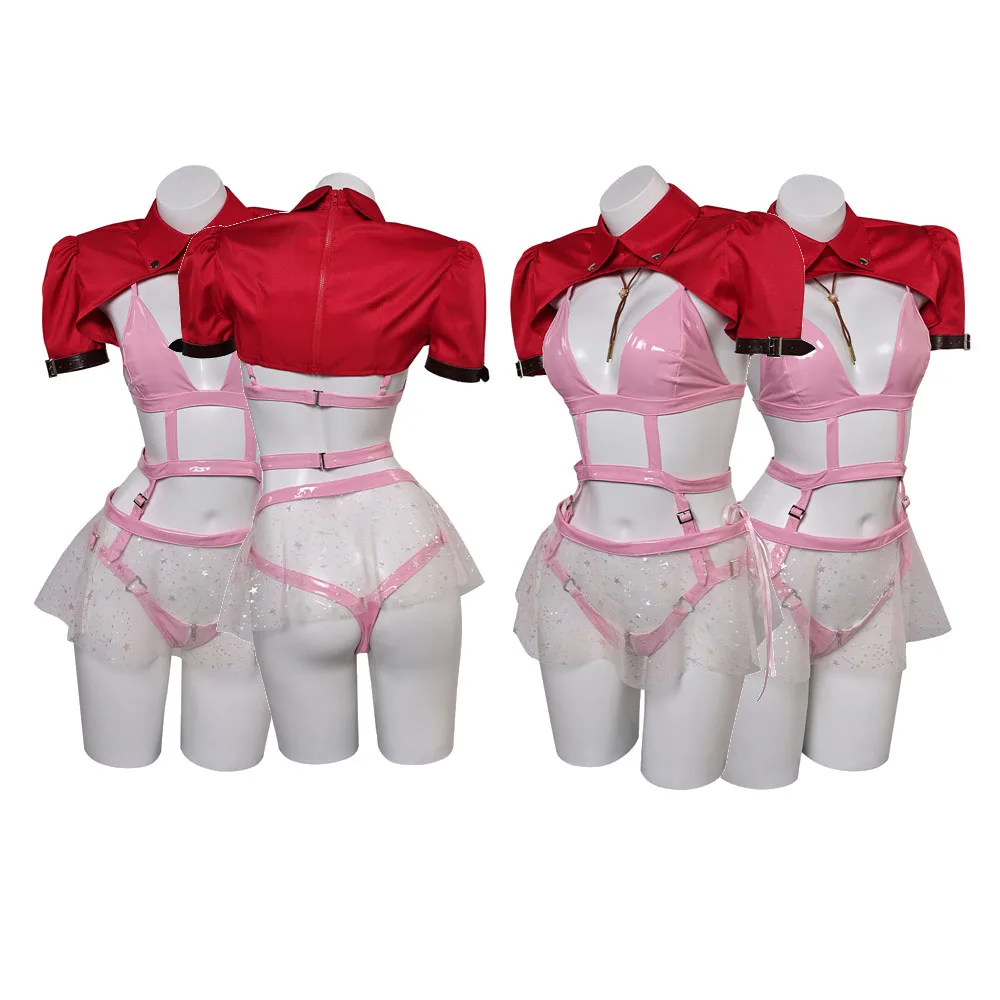 Aerith Cosplay sexy Badeanzug Frauen Halloween Karneval Dessous Bogen Spiel Fantasy Kostüm Bikini Bade bekleidung Party Anzug