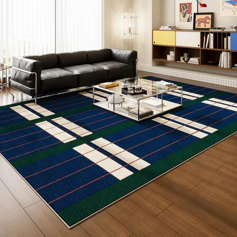 VIKAMA Retro Plaid Geometric Area Rug Soft Non Slip Washable Durable Floor Mat For Living Room Bedroom Office Home Decoration