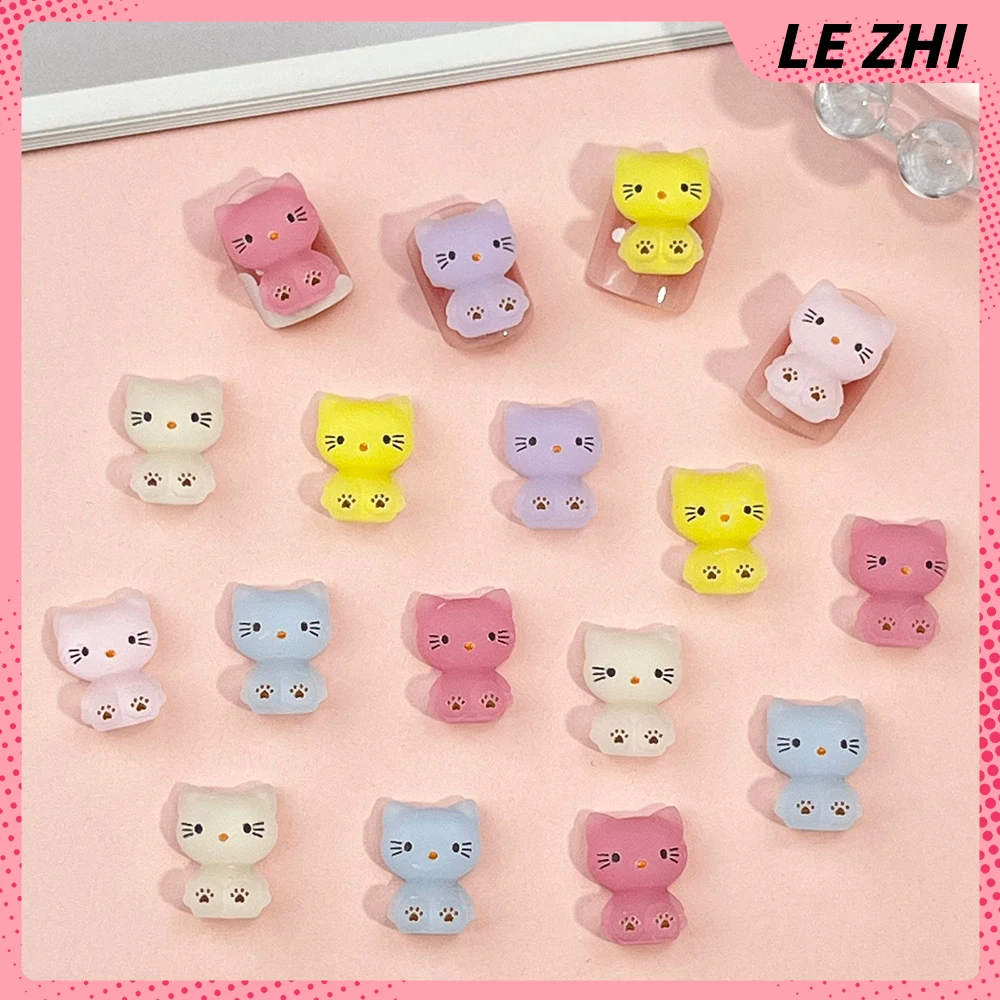 

20Pcs Dull Polish Jelly Hello Kitty Nails Charm Party Stickers Decorations 3D Resin Kawaii Colorful Cat Diy Party Nails Sticker