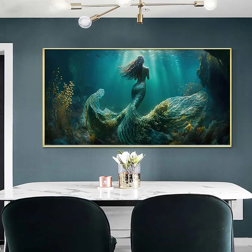 

Abstract Siren Mermaid Canvas Poster, Comic Style Painting, Print Wall Art, Fantasy Creature Picture, Living Room, Home Decor