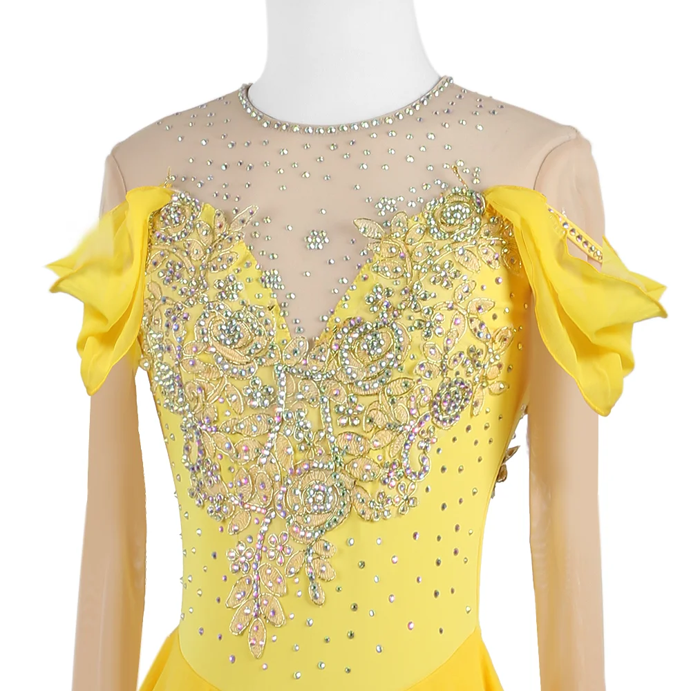 Zagitova Figure Skating Dress For Women Girls Ice Skating Skirt Performance Competition With Shiny Diamond Yellow