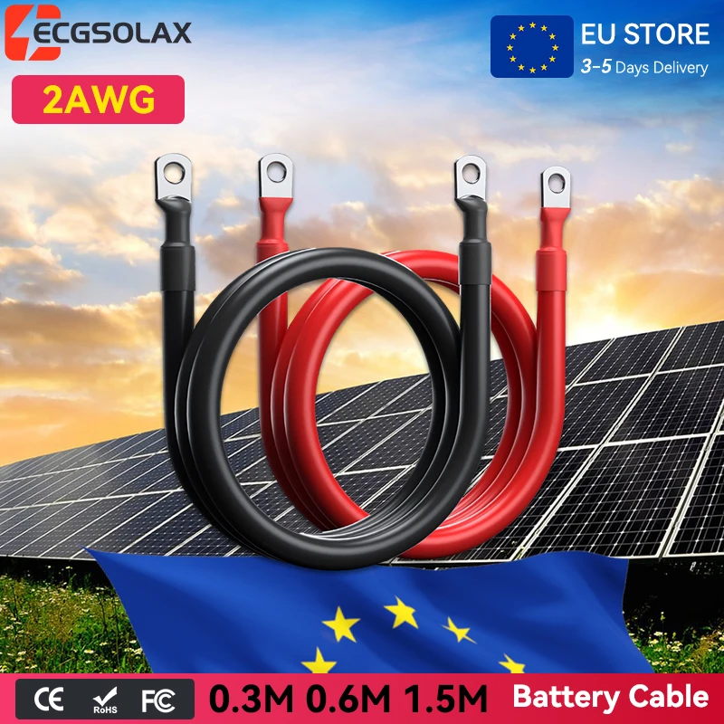 ECGSOLAX 2AWG Elektrische Kabels Batterij-omvormerkabel Koperen Snoer Zonne-energie Aansluitkabel voor Omvormer Auto Boot Flexibele Batterijkabel
