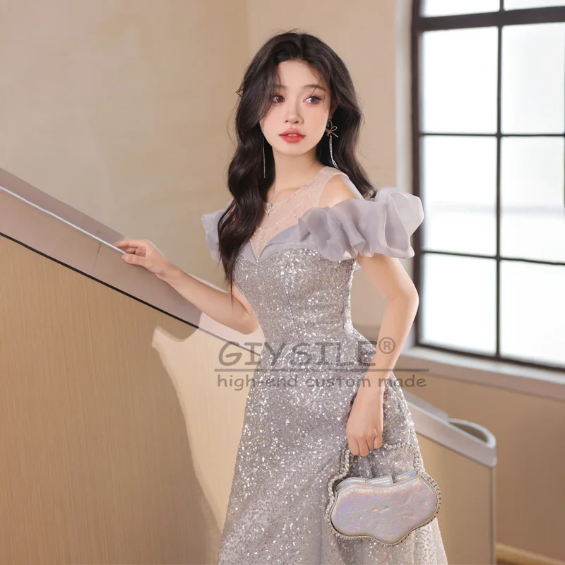 

GIYSILE Customized Sequin V-neck High-end Evening Dress 2025 New High-grade Luxury Banquet Party Dress Strap Shoulder-clamped