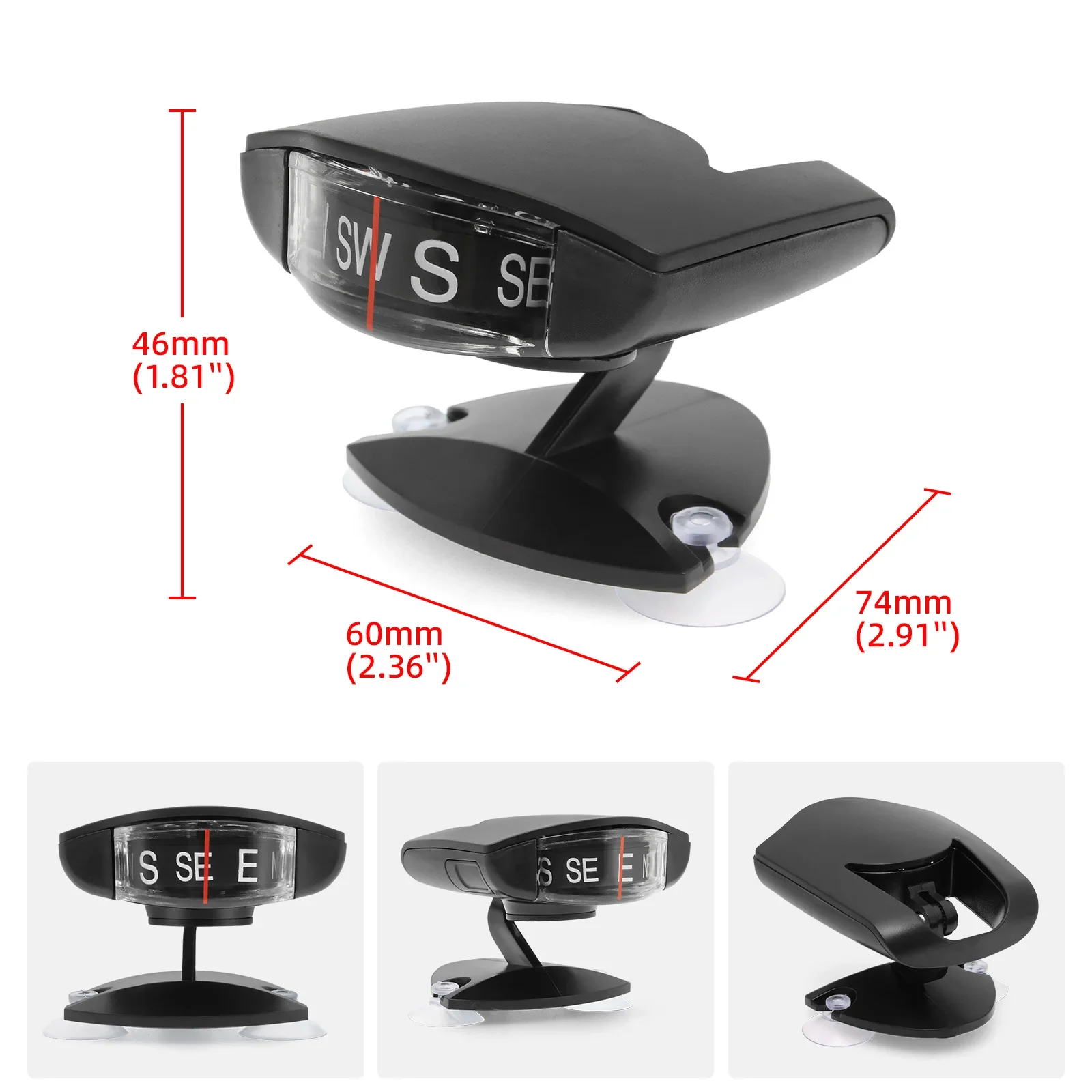 Mini Guide Car Interior Compass Vehicle Navigation Car Compass Suction Cup Installed Driving Camping Direction Indicate Tool